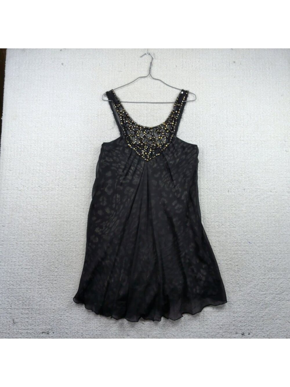 Y2K BCBG Max Anika Black Sheer Cheetah Cocktail Dress Rhinestone Glam Mcbling 8